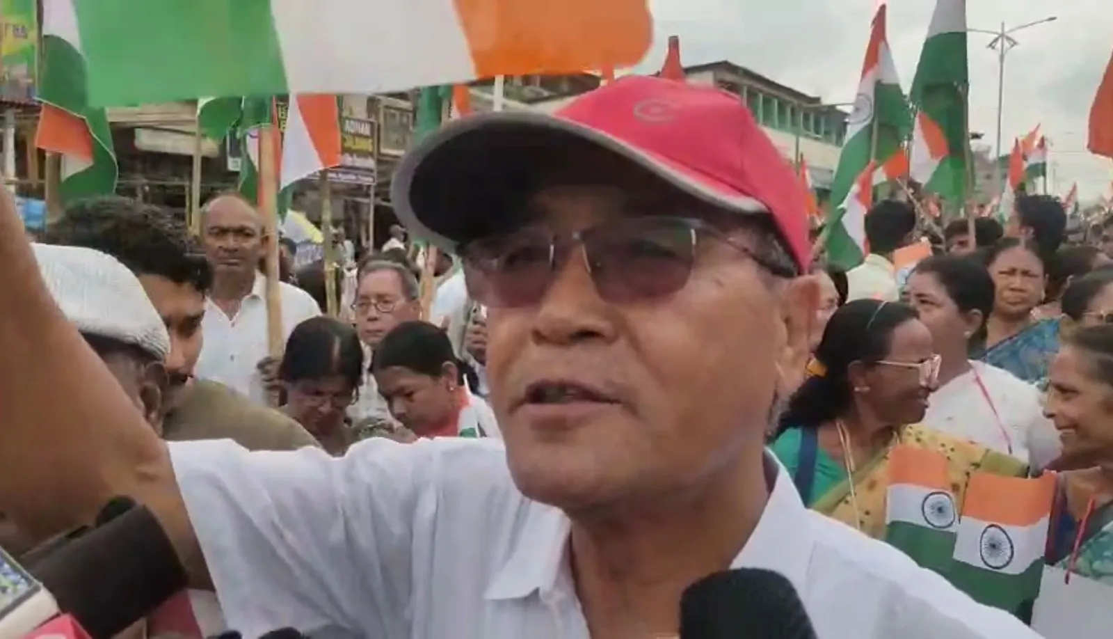 Leader of Opposition Jitendra Chaudhury at the ‘Vote Bachao, Desh Bachao’ rally in Agartala on Friday.